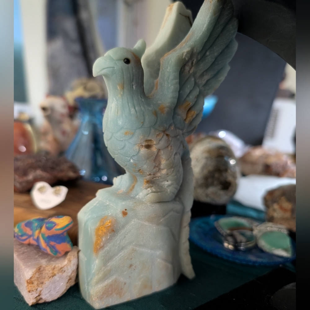 Carved Phoenix 🐦‍🔥 Story Crystal Amazonite Gem Blue